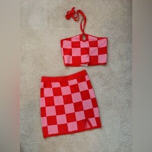 The Vintage Shop Orange and Pink Checkered Top